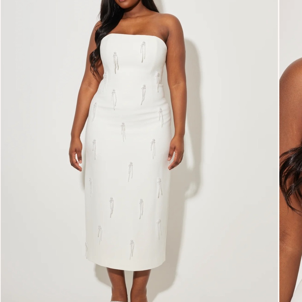 ODD MUSE embellished pearl midi dress corset back